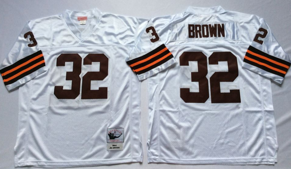 Men NFL Cleveland Browns 32 Brown white style #2 Mitchell Ness jerseys